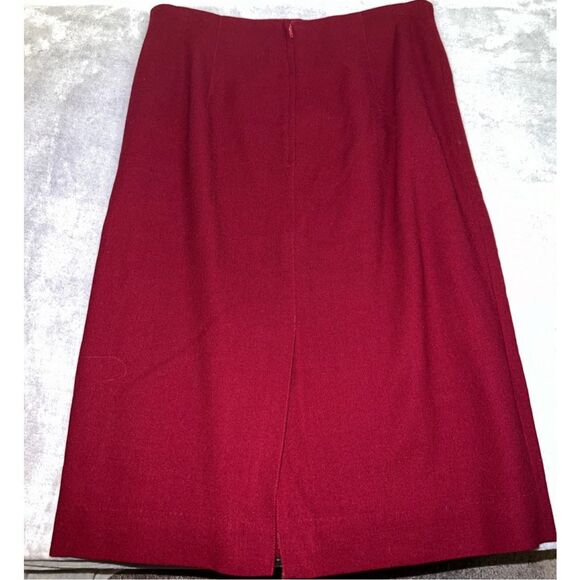 Vintage Deep Wine Red 100% Wool Knee-Midi Skirt 14 - Picture 3 of 7